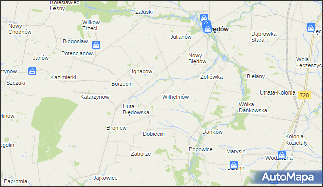 mapa Wilhelmów gmina Błędów, Wilhelmów gmina Błędów na mapie Targeo
