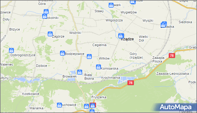 mapa Wilków gmina Irządze, Wilków gmina Irządze na mapie Targeo