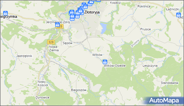 mapa Wilków gmina Złotoryja, Wilków gmina Złotoryja na mapie Targeo