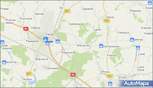 mapa Wilkowiczki gmina Toszek, Wilkowiczki gmina Toszek na mapie Targeo
