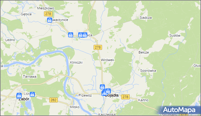 mapa Wirówek gmina Bojadła, Wirówek gmina Bojadła na mapie Targeo