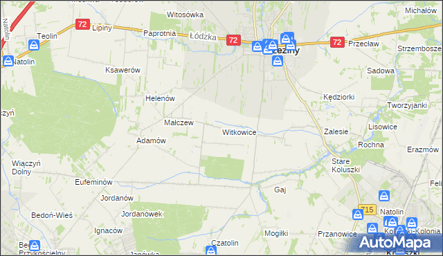 mapa Witkowice gmina Brzeziny, Witkowice gmina Brzeziny na mapie Targeo