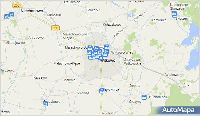 mapa Witkowo powiat gnieźnieński, Witkowo powiat gnieźnieński na mapie Targeo
