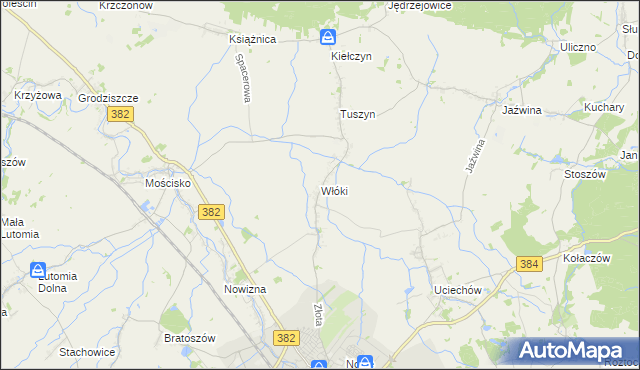 mapa Włóki gmina Dzierżoniów, Włóki gmina Dzierżoniów na mapie Targeo