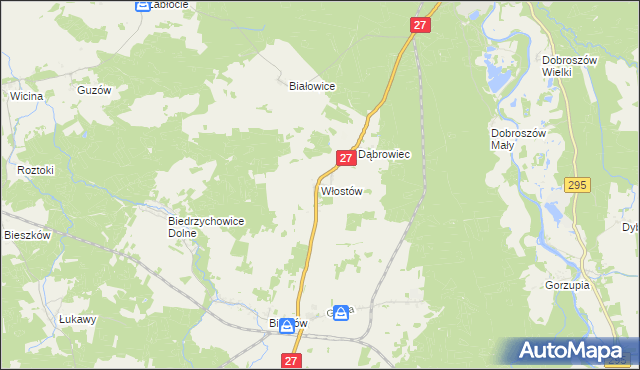 mapa Włostów gmina Żary, Włostów gmina Żary na mapie Targeo