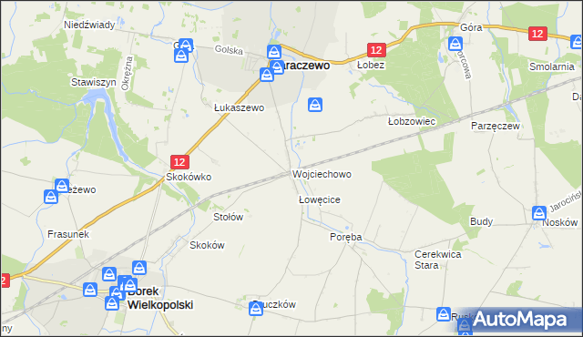 mapa Wojciechowo gmina Jaraczewo, Wojciechowo gmina Jaraczewo na mapie Targeo