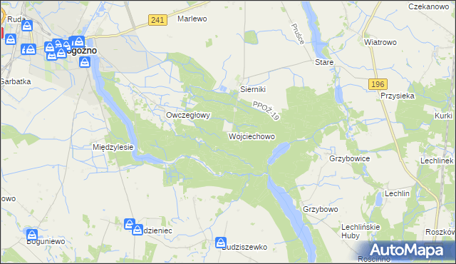 mapa Wojciechowo gmina Rogoźno, Wojciechowo gmina Rogoźno na mapie Targeo