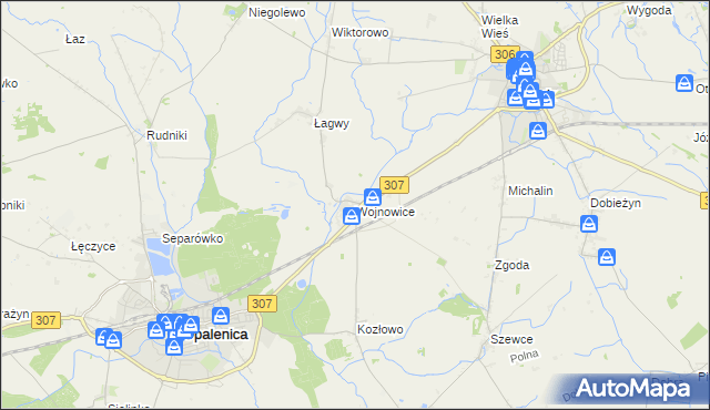 mapa Wojnowice gmina Opalenica, Wojnowice gmina Opalenica na mapie Targeo