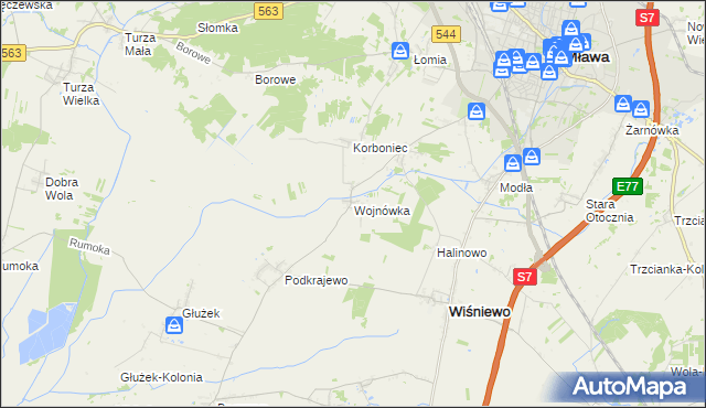 mapa Wojnówka gmina Wiśniewo, Wojnówka gmina Wiśniewo na mapie Targeo