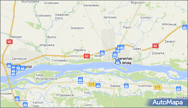 mapa Wola gmina Czerwińsk nad Wisłą, Wola gmina Czerwińsk nad Wisłą na mapie Targeo