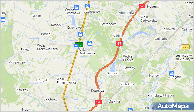 mapa Wola Mrokowska, Wola Mrokowska na mapie Targeo