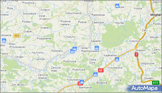 mapa Wola Radziszowska, Wola Radziszowska na mapie Targeo