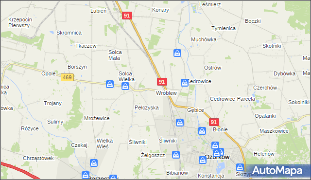 mapa Wróblew gmina Ozorków, Wróblew gmina Ozorków na mapie Targeo