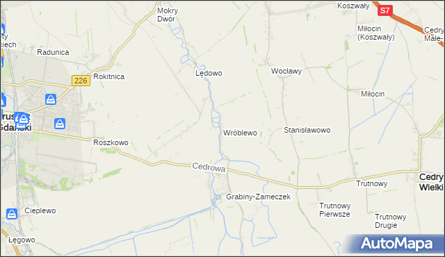 mapa Wróblewo gmina Suchy Dąb, Wróblewo gmina Suchy Dąb na mapie Targeo