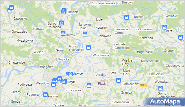 mapa Wróblowice gmina Zakliczyn, Wróblowice gmina Zakliczyn na mapie Targeo