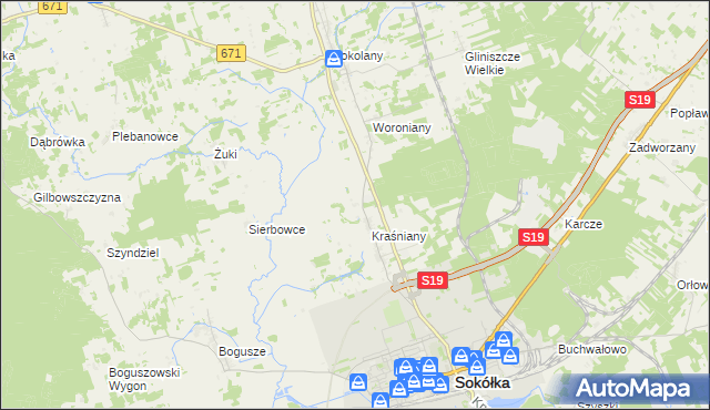 mapa Wroczyńszczyzna gmina Sokółka, Wroczyńszczyzna gmina Sokółka na mapie Targeo