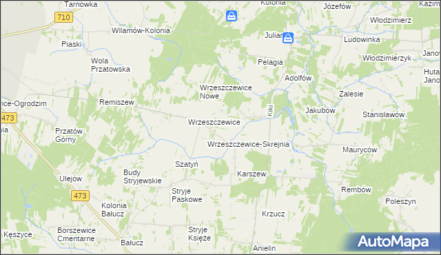 mapa Wrzeszczewice-Tomaszew, Wrzeszczewice-Tomaszew na mapie Targeo