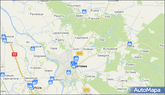 mapa Wylewa, Wylewa na mapie Targeo