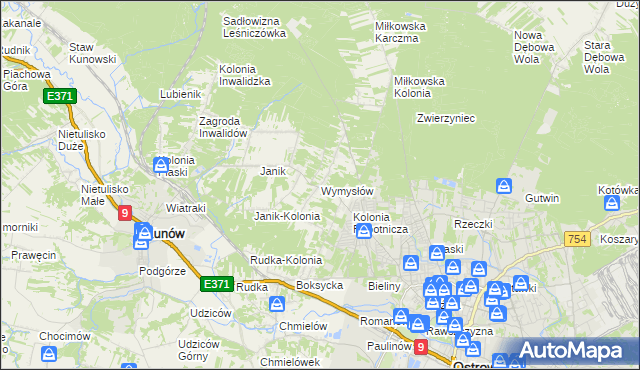 mapa Wymysłów gmina Kunów, Wymysłów gmina Kunów na mapie Targeo
