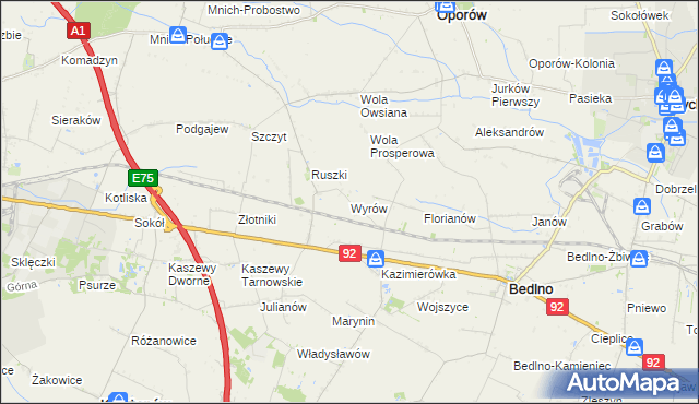 mapa Wyrów gmina Bedlno, Wyrów gmina Bedlno na mapie Targeo