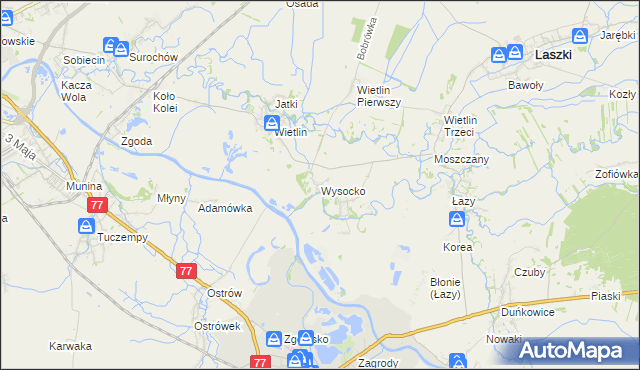 mapa Wysocko gmina Laszki, Wysocko gmina Laszki na mapie Targeo