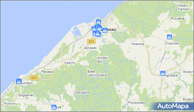 mapa Wysoki Bór, Wysoki Bór na mapie Targeo