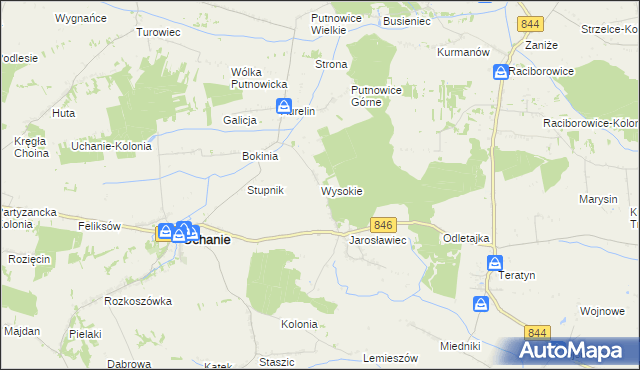 mapa Wysokie gmina Uchanie, Wysokie gmina Uchanie na mapie Targeo