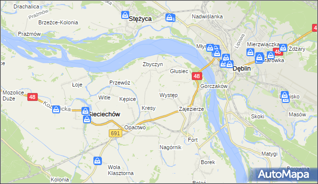 mapa Występ gmina Sieciechów, Występ gmina Sieciechów na mapie Targeo