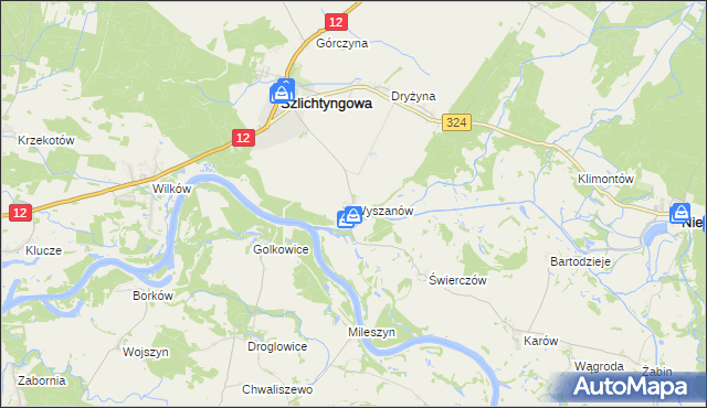 mapa Wyszanów gmina Szlichtyngowa, Wyszanów gmina Szlichtyngowa na mapie Targeo