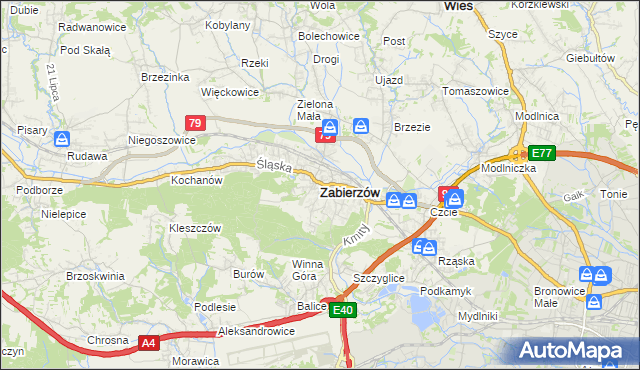 mapa Zabierzów powiat krakowski, Zabierzów powiat krakowski na mapie Targeo