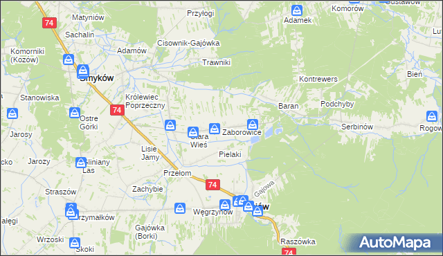 mapa Zaborowice gmina Mniów, Zaborowice gmina Mniów na mapie Targeo