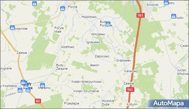 mapa Zaborowo gmina Stawiski, Zaborowo gmina Stawiski na mapie Targeo