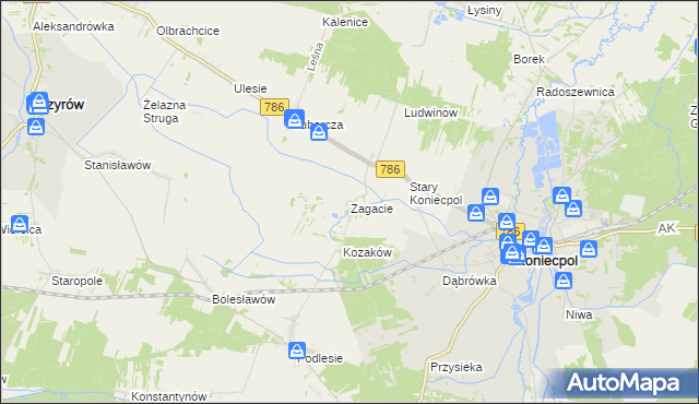 mapa Zagacie gmina Koniecpol, Zagacie gmina Koniecpol na mapie Targeo