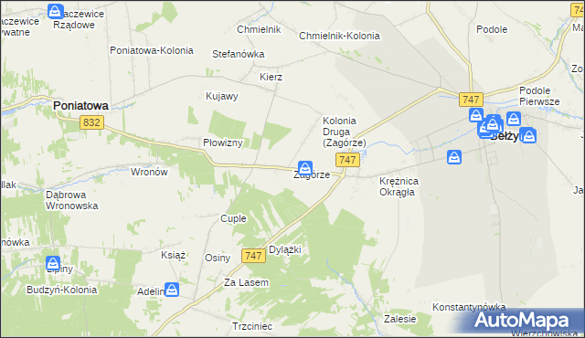 mapa Zagórze gmina Bełżyce, Zagórze gmina Bełżyce na mapie Targeo
