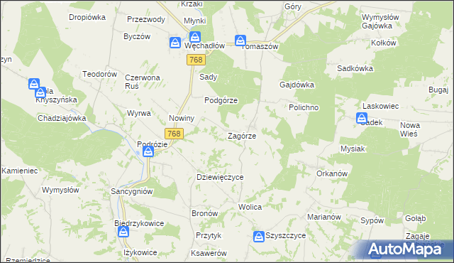 mapa Zagórze gmina Działoszyce, Zagórze gmina Działoszyce na mapie Targeo