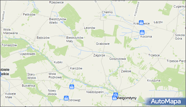 mapa Zagórze gmina Wielgomłyny, Zagórze gmina Wielgomłyny na mapie Targeo