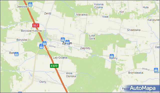 mapa Zagrody gmina Żyrzyn, Zagrody gmina Żyrzyn na mapie Targeo