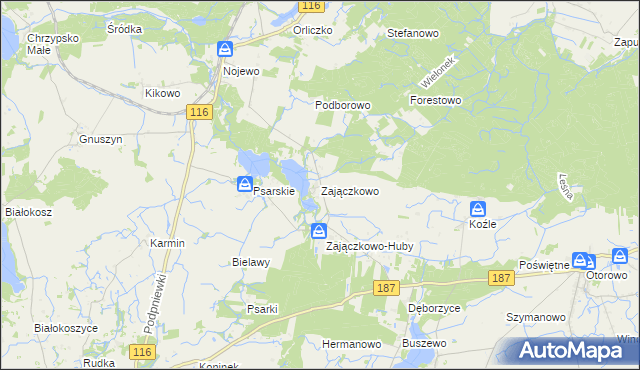 mapa Zajączkowo gmina Pniewy, Zajączkowo gmina Pniewy na mapie Targeo