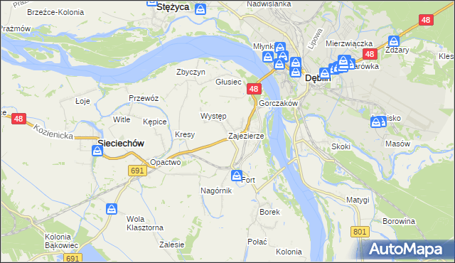 mapa Zajezierze gmina Sieciechów, Zajezierze gmina Sieciechów na mapie Targeo