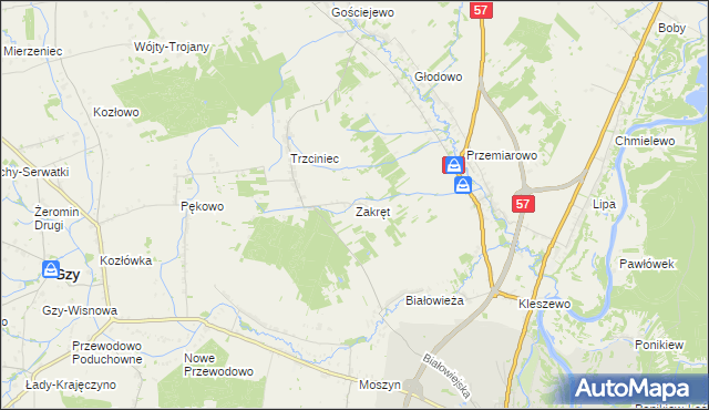 mapa Zakręt gmina Pułtusk, Zakręt gmina Pułtusk na mapie Targeo