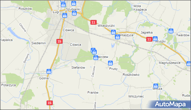 mapa Zakrzew gmina Jarocin, Zakrzew gmina Jarocin na mapie Targeo