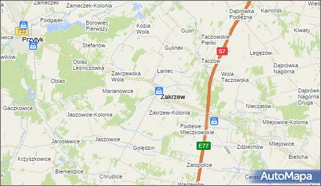 mapa Zakrzew powiat radomski, Zakrzew powiat radomski na mapie Targeo