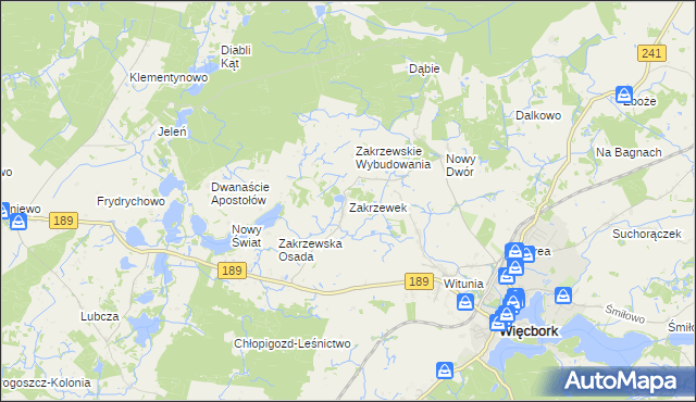 mapa Zakrzewek gmina Więcbork, Zakrzewek gmina Więcbork na mapie Targeo