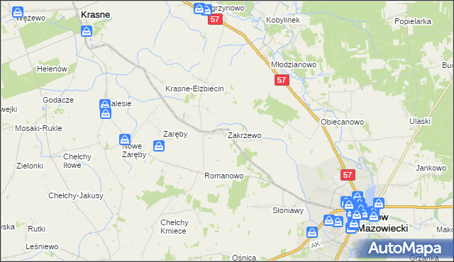 mapa Zakrzewo gmina Karniewo, Zakrzewo gmina Karniewo na mapie Targeo