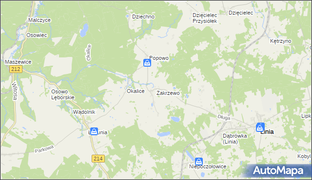 mapa Zakrzewo gmina Linia, Zakrzewo gmina Linia na mapie Targeo