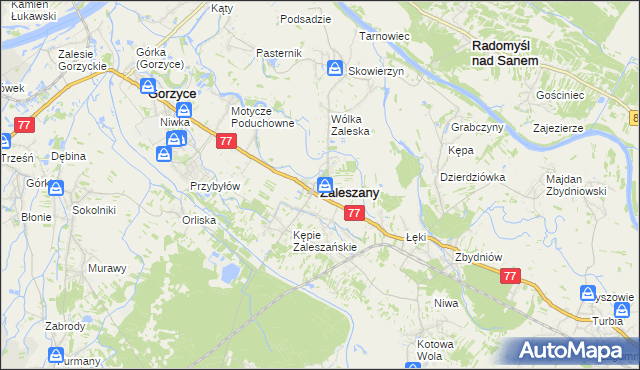 mapa Zaleszany powiat stalowowolski, Zaleszany powiat stalowowolski na mapie Targeo