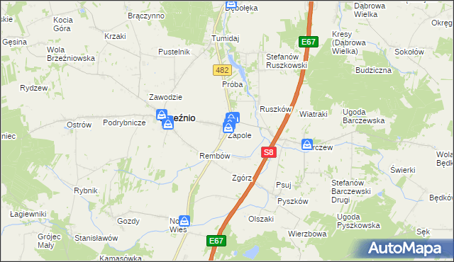 mapa Zapole gmina Brzeźnio, Zapole gmina Brzeźnio na mapie Targeo