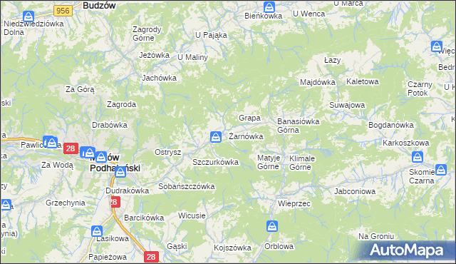 mapa Żarnówka gmina Maków Podhalański, Żarnówka gmina Maków Podhalański na mapie Targeo