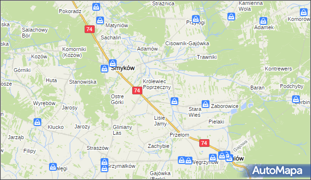 mapa Zastawie gmina Smyków, Zastawie gmina Smyków na mapie Targeo