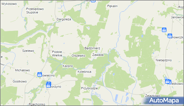 mapa Zawada gmina Główczyce, Zawada gmina Główczyce na mapie Targeo